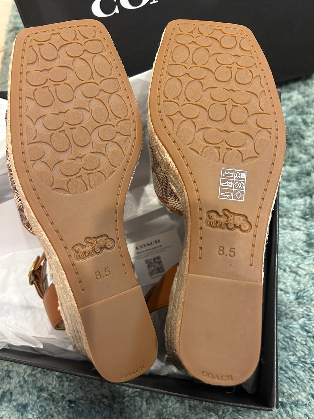 Coach Brown and Cream Signature Canvas Wedge Sandals - Picture 6 of 6